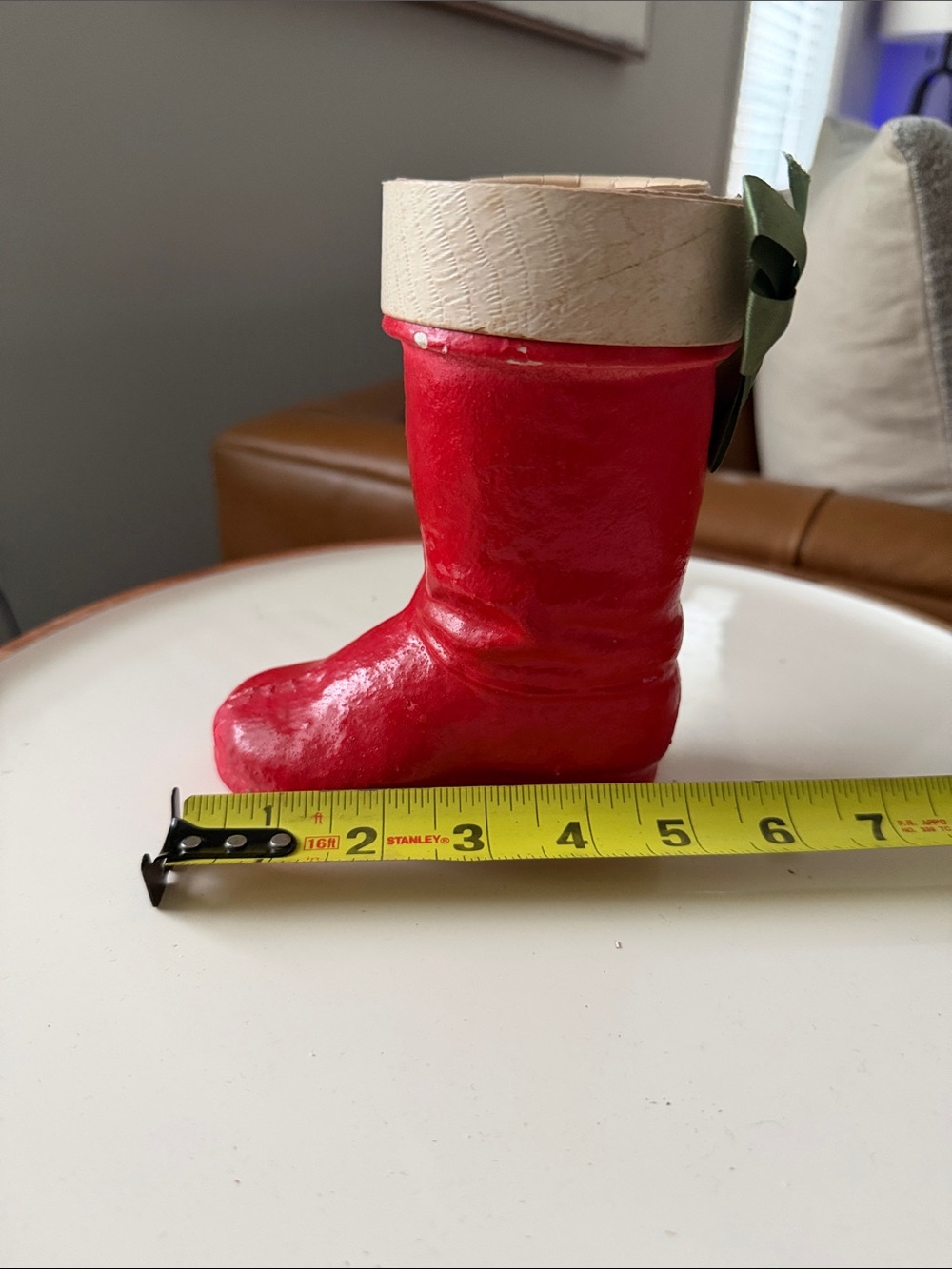 BOOT13 Red Paper Mache or Pulp Santa Boot Gift & Candy Vessel